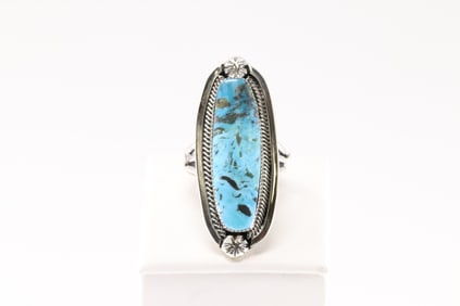 Native America Navajo Sterling Silver Turquoise Ring By Charlene Yazzie.