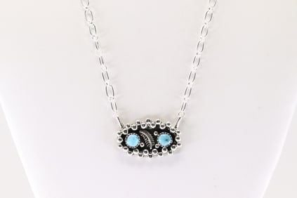 Native America Navajo Sterling Silver Turquoise Necklace By Suzanna Johnson.
