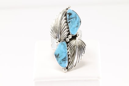 Native America Navajo Sterling Silver Turquoise Ring By Gregg Yazzie.