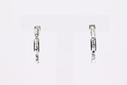 Native America Navajo Sterling Silver White Buffalo Hoop Earring's By Nathaniel & Cynthia Johnson.