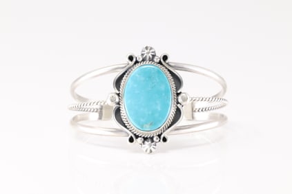 Native America Navajo Sterling Silver Turquoise Bracelet Cuff By Annie M.