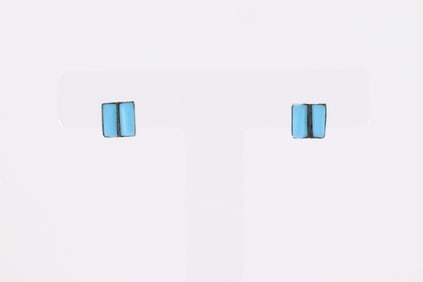 Native America Zuni Sterling Silver Turquoise Post Earring's By Juanita & Wilbert Tucson.