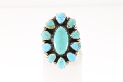 Native America Navajo Sterling Silver Turquoise Ring By G James.