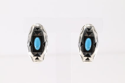 Native America Navajo Sterling Silver Turquoise Post Earring's By Felix Perry.