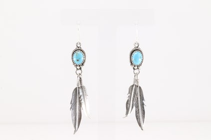 Native America Navajo Sterling Silver Turquoise Dangling Earring's By Rita Largo.