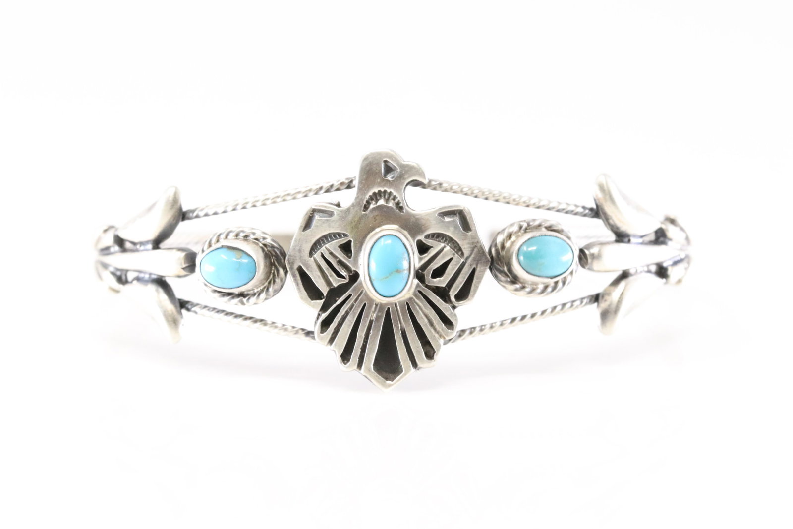Native America Navajo Sterling Silver Turquoise Thunderbird Bracelet Cuff By Bobby Platero.: This is a Native America Navajo Sterling Silver Turquoise Thunderbird Bracelet Cuff By Bobby Platero.