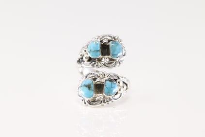 Native America Navajo Sterling Silver Turquoise Ring By Sheena Jack.