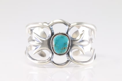 Native America Navajo Sterling Silver Turquoise Bracelet Cuff By Rena Begay.