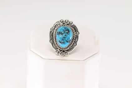 Native America Navajo Sterling Silver Turquoise Ring By Julia Etcitty.