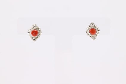 Native America Zuni Sterling Silver Coral Post Earring's By Arlen Quetawki.