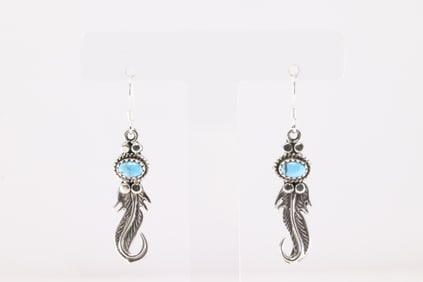 Native America Navajo Sterling Silver Turquoise Dangling Earring's By Sharon McCarthy.