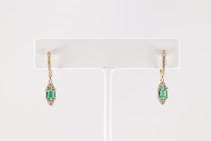 Emerald & Diamond Hoop Earring 14Kt.