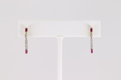 Ruby & Diamond Stud / Dangling Earring 14Kt.