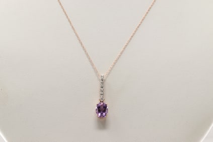 Amethyst & Diamond Pendant / Necklace 14Kt.