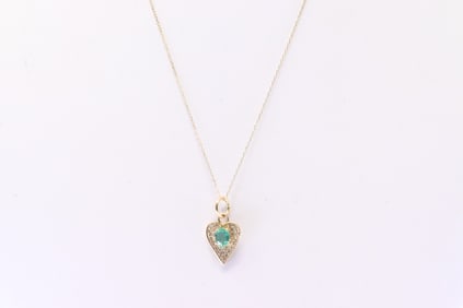 Emerald & Diamond Heart Pendant & Necklace 14Kt.