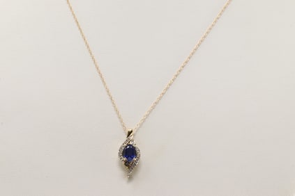 Sapphire & Diamodn Pendant / Necklace 10Kt.