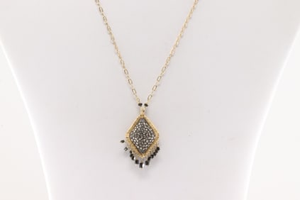 Black Onyx & Diamond Necklace 14Kt.