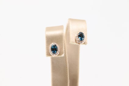 London Blue Topaz & Diamond Stud Earring 14Kt.