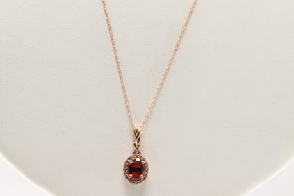 White Sapphire & Garnet Pendant / Necklace 10Kt.