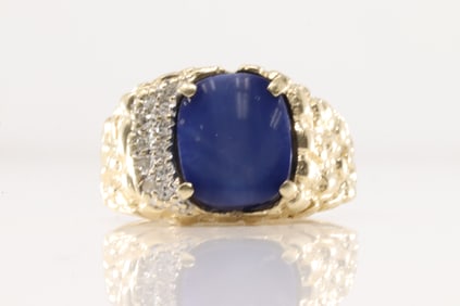 Blue lapis and Diamond Ring 10Kt.