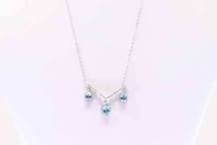 Blue Topaz & Diamond Necklace 10Kt.