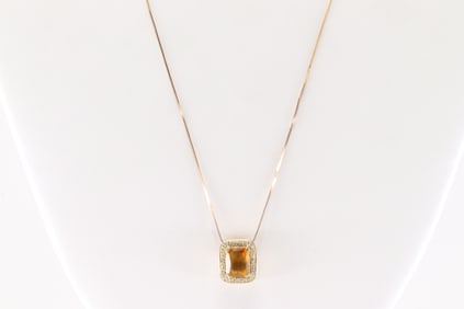 Citrine & Diamond Pendant / Necklace 14Kt.