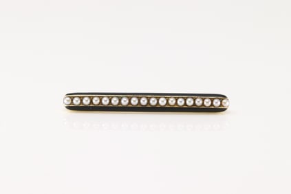 Black Onyx / Pearl Brooch Pin 14Kt.