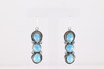 Native America Navajo Sterling Silver Turquoise Dangling Earring's By Marie Bahe.