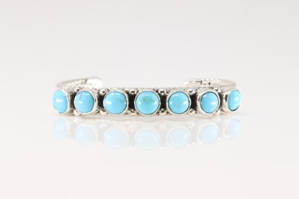 Native America Navajo Sterling Silver Turquoise Bracelet Cuff By Sheena Jack.