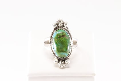 Native America Navajo Sterling Silver Sonora Gold Turquoise Ring By R.