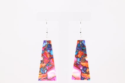 Native America Navajo Sterling Silver Turquoise Compressed Dangling Earring's By Jameson Pete.