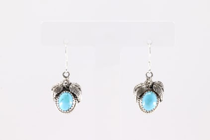 Native America Navajo Sterling Silver Turquoise Dangling Earring's By Sharon McCarthy.