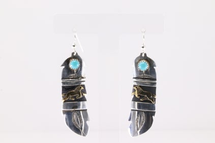 Native America Navajo Sterling Silver Turquoise Dangling Earring's By T&R Singer.