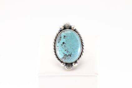 Native America Navajo Sterling Silver Turquoise Ring By Eugene Belone.