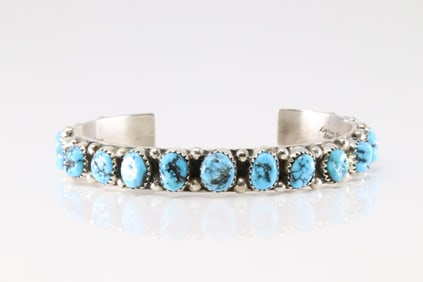 Native America Navajo Sterling Silver Kingman Turquoise Bracelet Cuff By D.B.