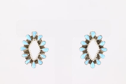 Native America Zuni Sterling Silver Turquoise Post Earring's By Herbert Lastyano.