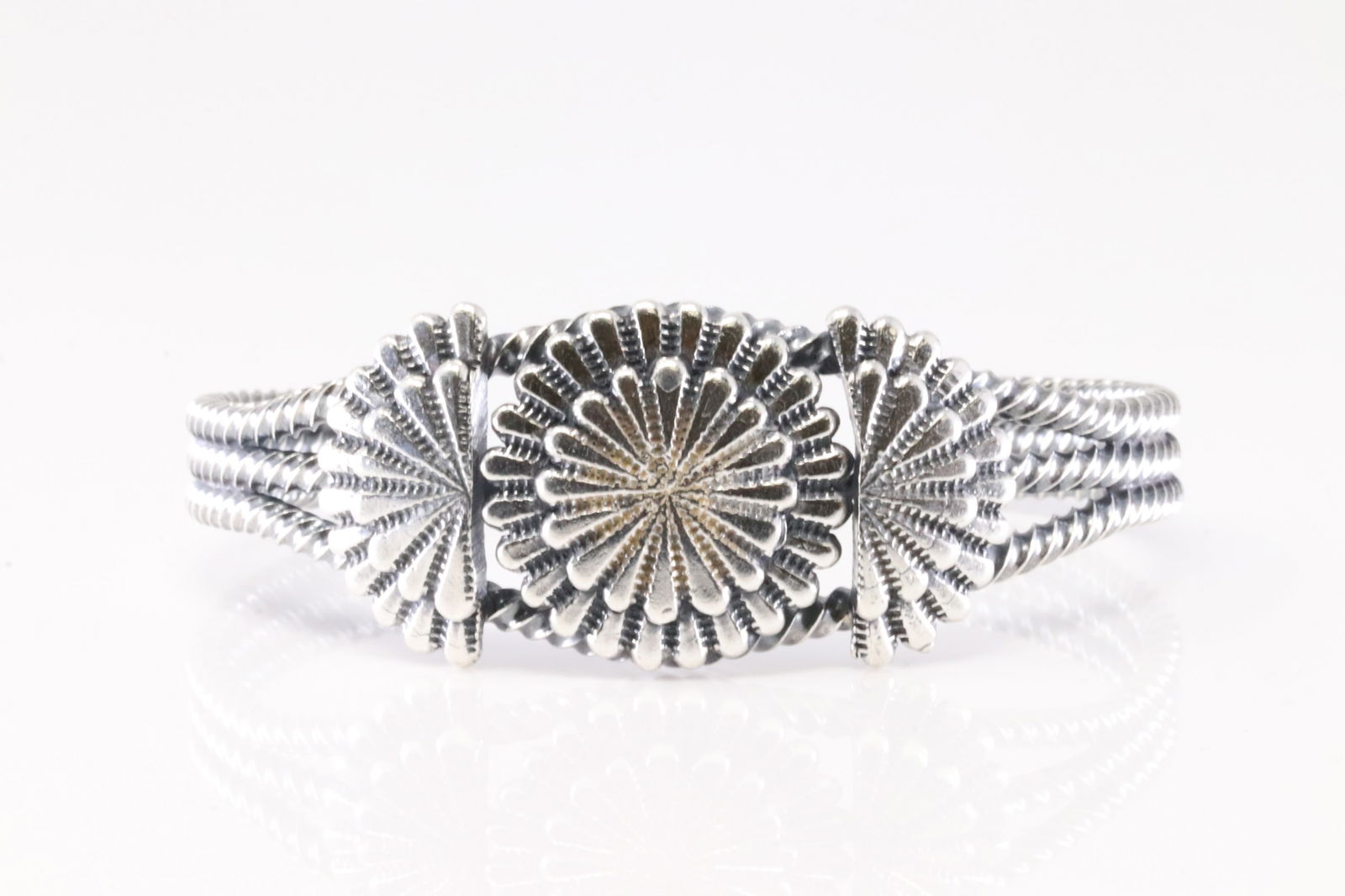 Native America Navajo Sterling Silver Solid Stamped Bracelet Cuff By Louise Joe. (1 of 4)