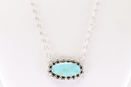 Native America Navajo Sterling Silver Turquoise Necklace By R.B.