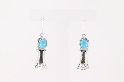 Native America Navajo Sterling Silver Turquoise Blossom Dangling Earring's By Sharon McCarthy.