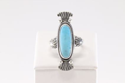 Native America Navajo Sterling Silver Turquoise Ring By Maritta Benally.