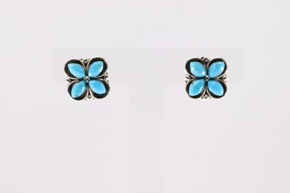 Native America Zuni Sterling Silver Turquoise Post Earring's By Kenneth Natewa.