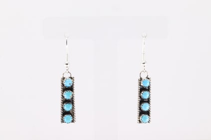 Native America Navajo Sterling Silver Turquoise Dangling Earring's By Janice Spencer.