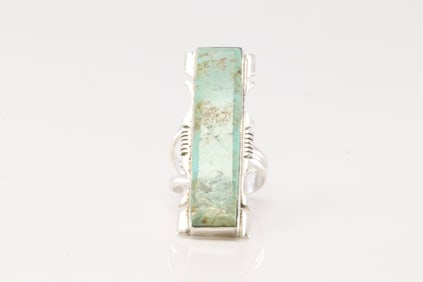 Native America Navajo Sterling Silver Turquoise Inlay Ring By S.F.