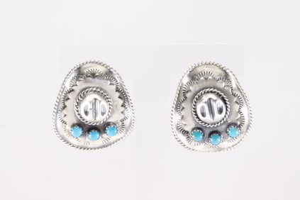 Native America Navajo Sterling Silver Turquoise Cowboy Post Earring's By Bobby Platero.