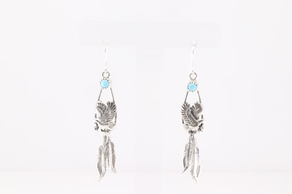 Native America Navajo Sterling Silver Turquoise Eagle Dangling Earring's By Annette Martinez.