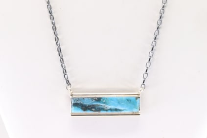 Native America Navajo Sterling Silver Kingman Turquoise Necklace By Steve Francisco.