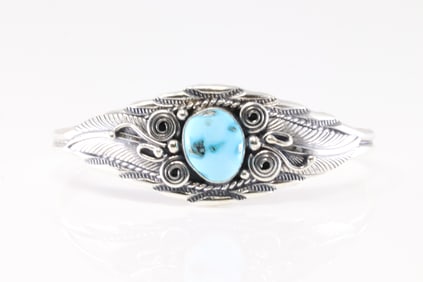Native America Navajo Sterling Silver Turquoise Bracelet Cuff By D.M.