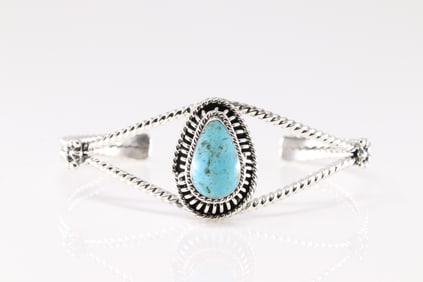 Native America Navajo Sterling Silver Turquoise Bracelet Cuff By Sadie Jim.
