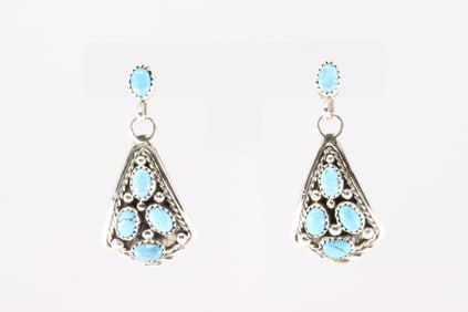 Native America Navajo Sterling Silver Turquoise Post / Dangling Earring's By Melvin Chee.