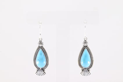 Native America Navajo Sterling Silver Turquoise Dangling Earring's By Verley Betone.